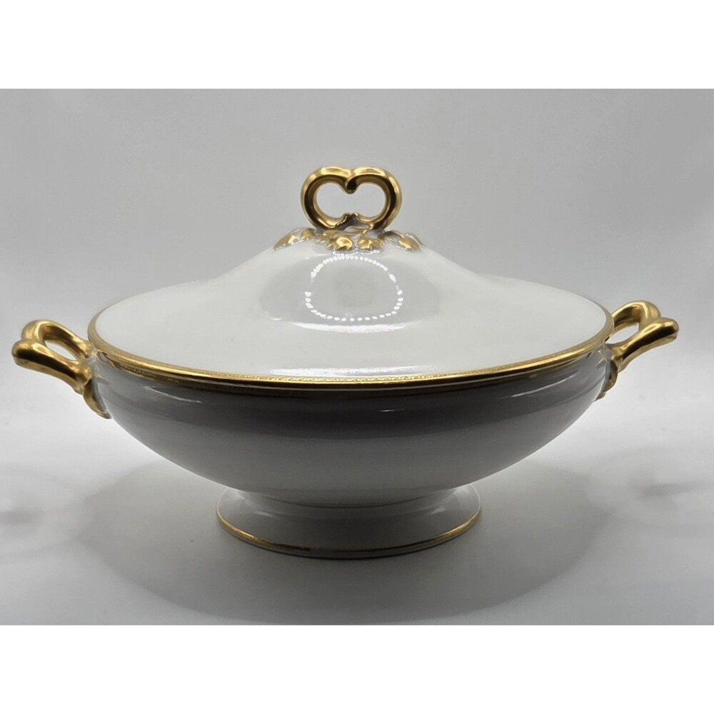 Antique Wm Guerin Limoges Covered Vegetable Dish 24k Real Gold Trim Tureen 1900